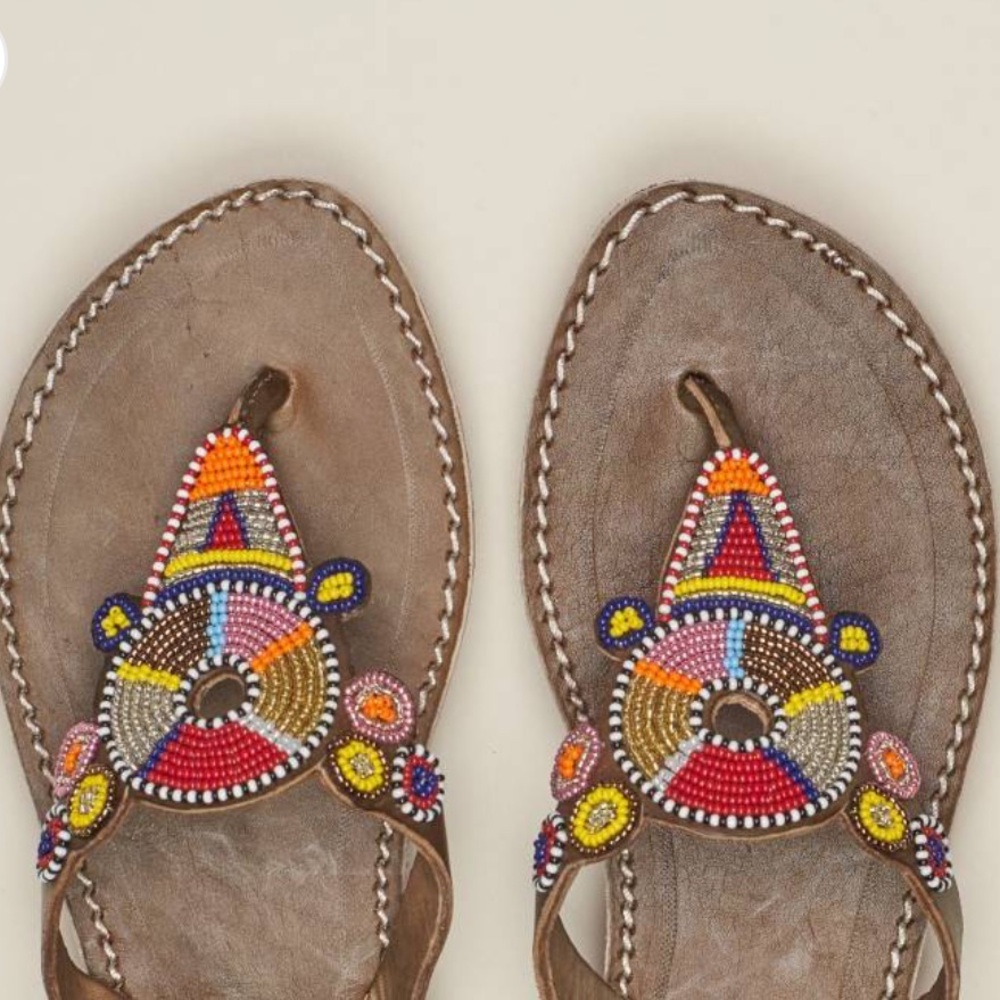 Anthropologie Laidback London Shibli Flip Flop Sandals Leather Beaded Size 41 - Picture 6 of 14
